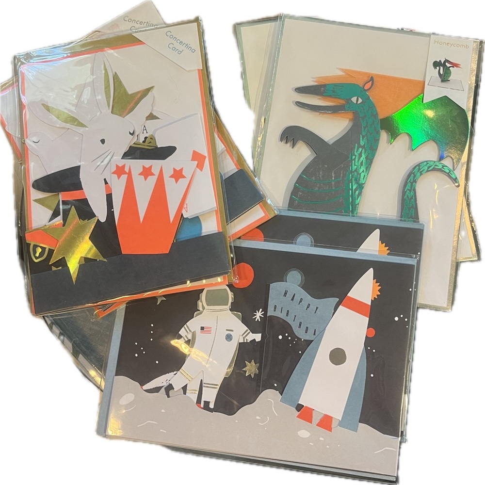 Happy Birthday cards assorted: astronaut/dragon/magician’s rabbit/2ea design-NEW